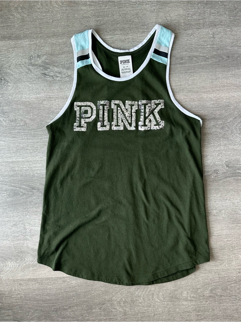 Victoria Secret PINK Olive Green Tank with Sequins logo